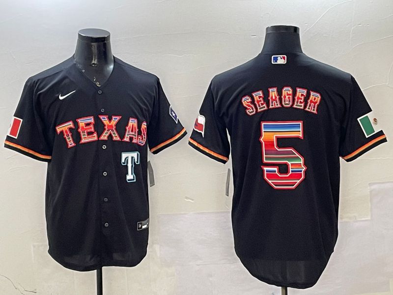 Men Texas Rangers 5 Seager Black Mexico 2025 Nike MLB Jersey style 5